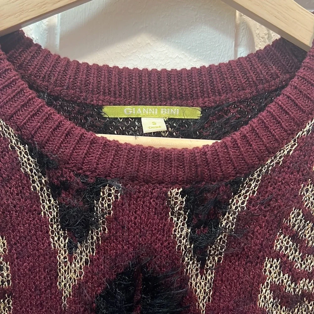 Gianni bini size small purply maroon fluffy sparkly sweater size s ✨90s vibes ✨ - Picture 2 of 4